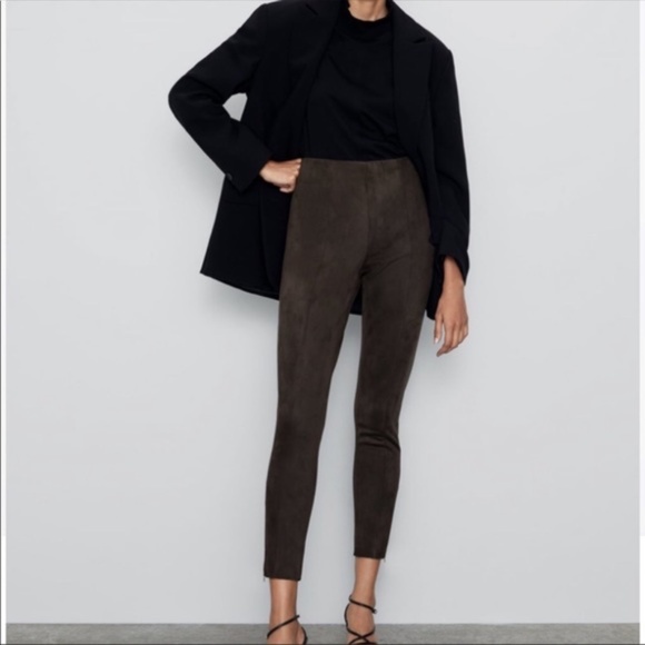 Zara Black Faux Suede Skinny Legging Pants - M - Picture 3 of 6